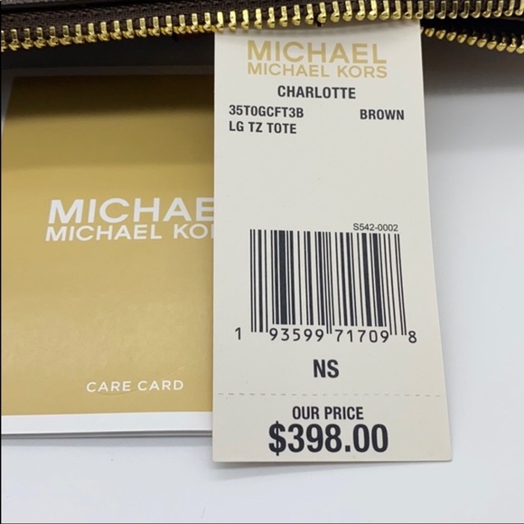 MICHAEL KORS CHARLOTTE LG TZ TOTE BROWN - Picture 3 of 15